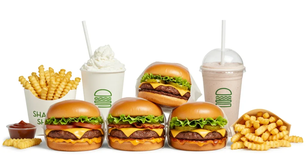 Shake Shack nutrition facts breakdown, including calorie counts, protein, fats, and carbs for popular menu items."